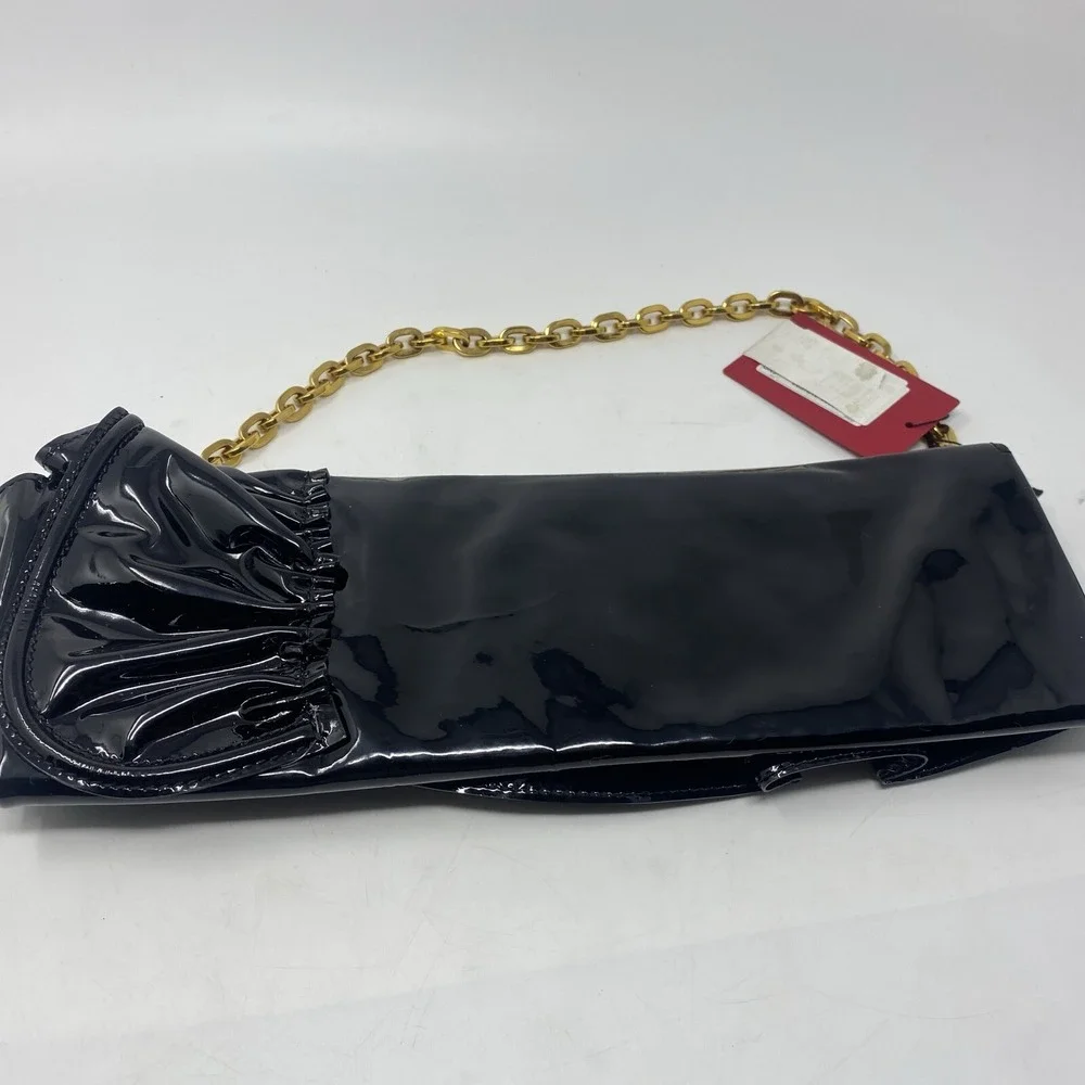 Valentino Garavani Patent Leather Shoulder Bag Purse or Clutch Black Ruffles